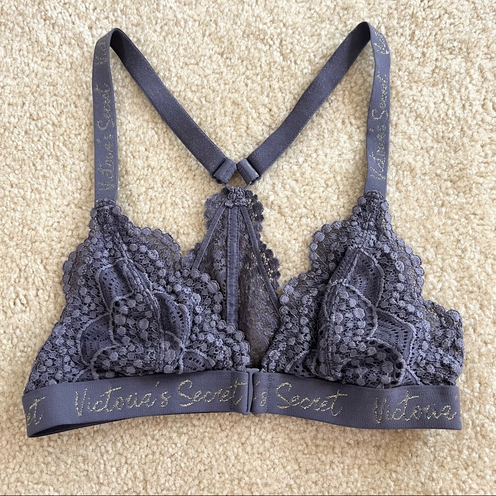 VS Navy Lace Glitter Racerback Bralette